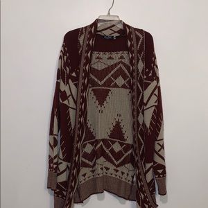 Maroon and Dark Cream Knit Cardigan